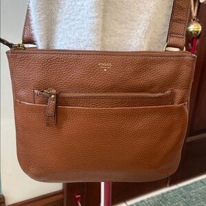 Fossil  shoulder/Crossbody bag pebble leather  brown  brass hw  3 Ext. Pockets